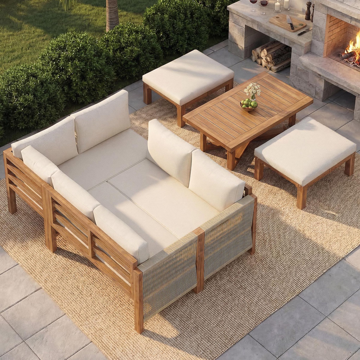 MERAX Salon de jardin 6 place en bois avec coussins