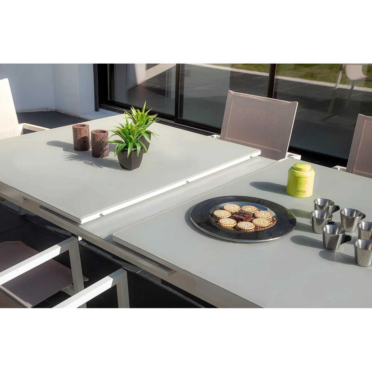 Jardiline Table de jardin rectangulaire en aluminium gris perle Ibiza Perle - 6/8 places - Jardiline