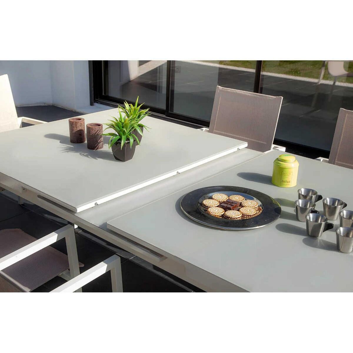 Jardiline Table de jardin rectangulaire en aluminium gris perle Ibiza Perle - 6/8 places - Jardiline