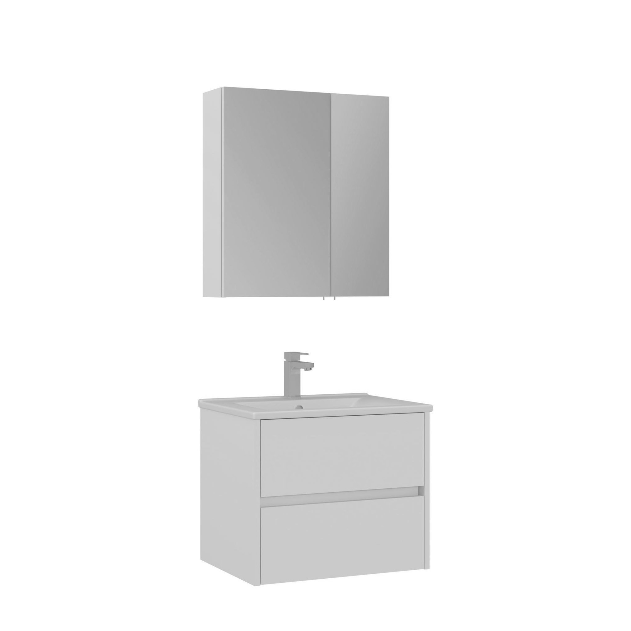 Habitat et Jardin Meuble avec simple vasque et miroir  Side 65 v2  - 65 x 45 x 52 cm - Matte White