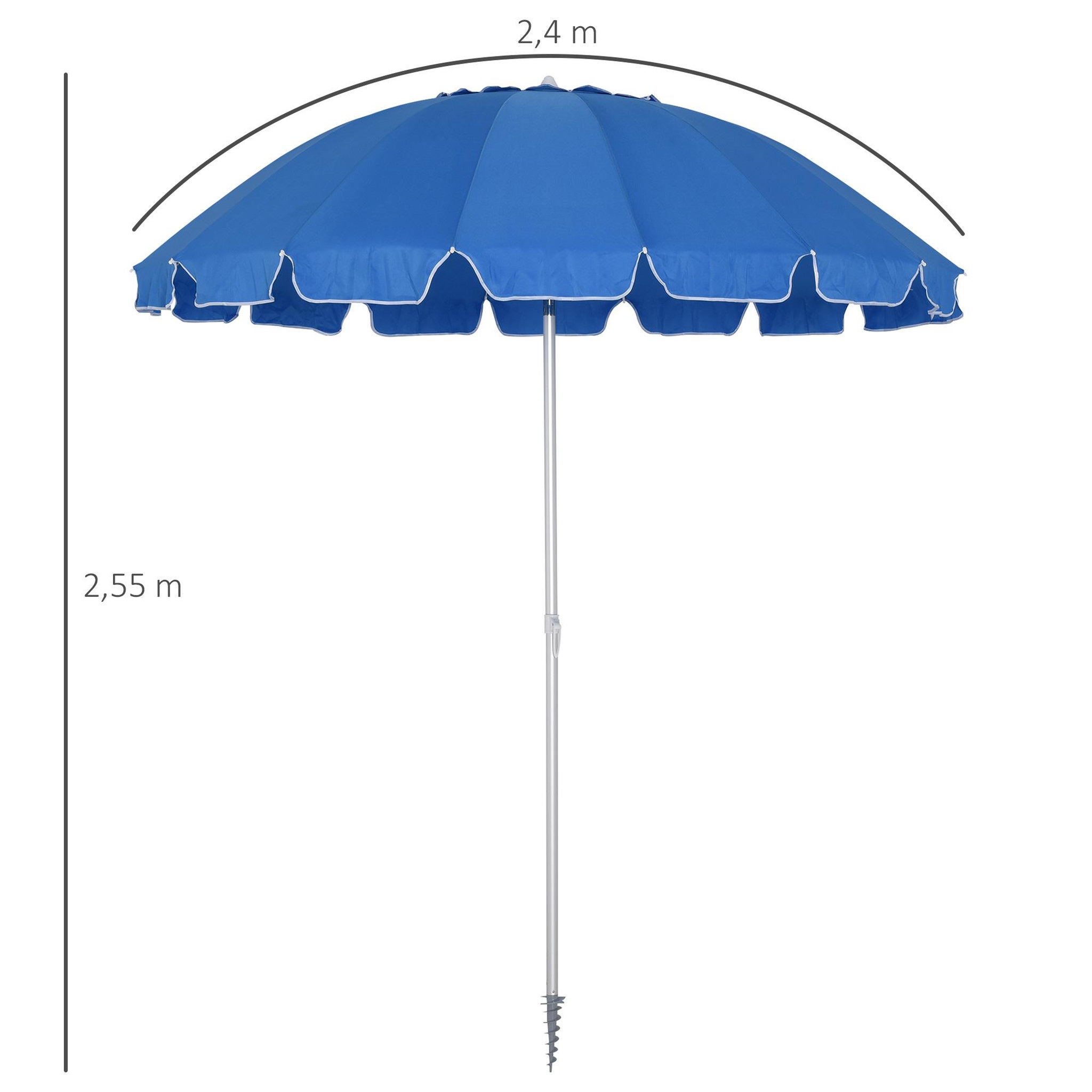 Voir la diapositive 3 : OUTSUNNY Parasol inclinable rond Ø 220 cm tissu polyester haute densité anti-UV mât démontable alu sac de transport inclus bleu