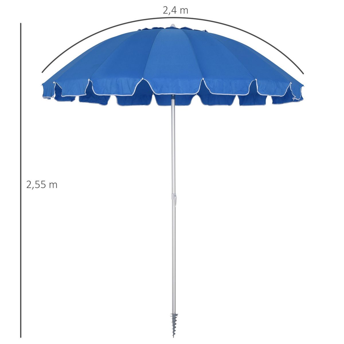 OUTSUNNY Parasol inclinable rond Ø 220 cm tissu polyester haute densité anti-UV mât démontable alu sac de transport inclus bleu
