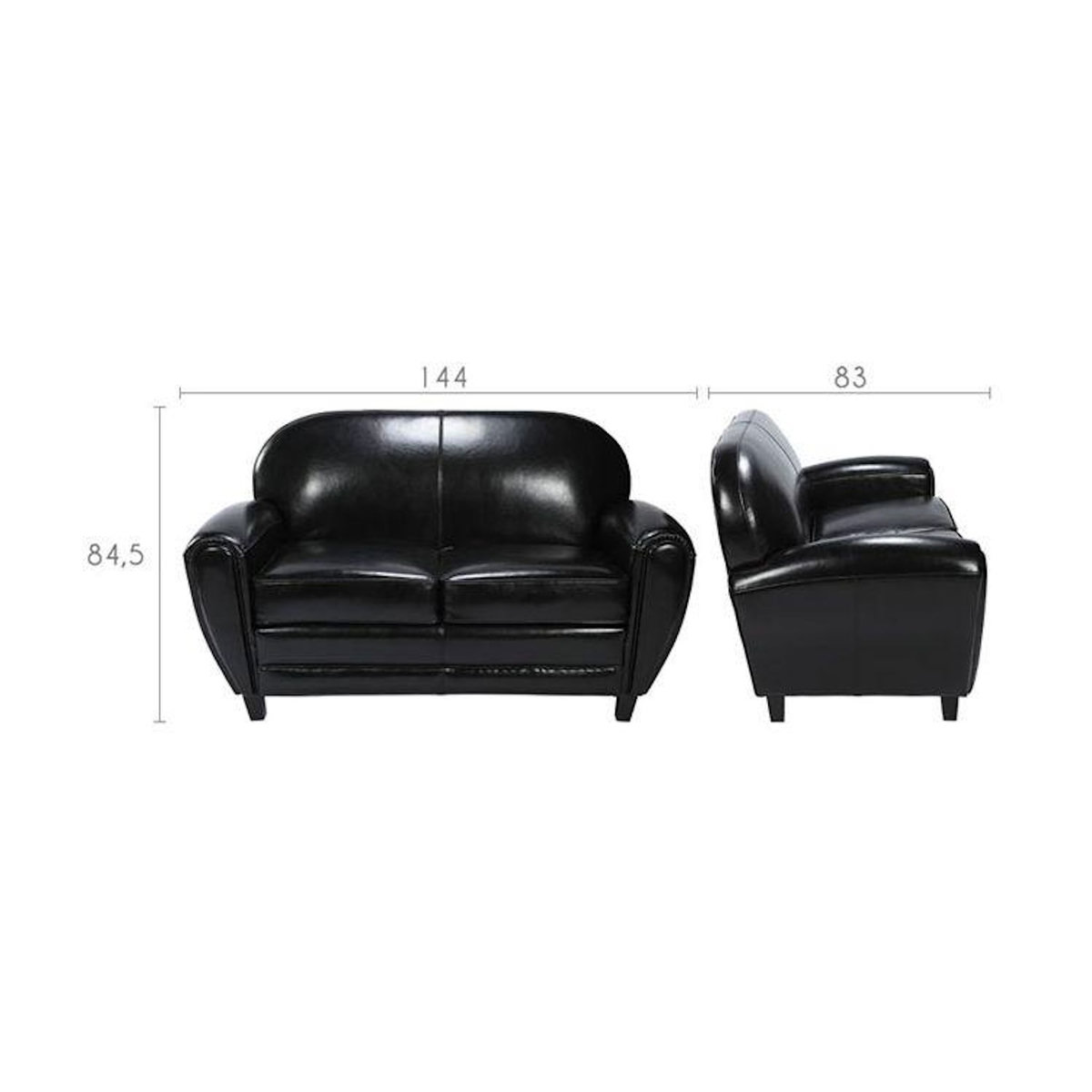 Rendez vous déco Canapé 2 places noir en croute de cuir enduite-Club