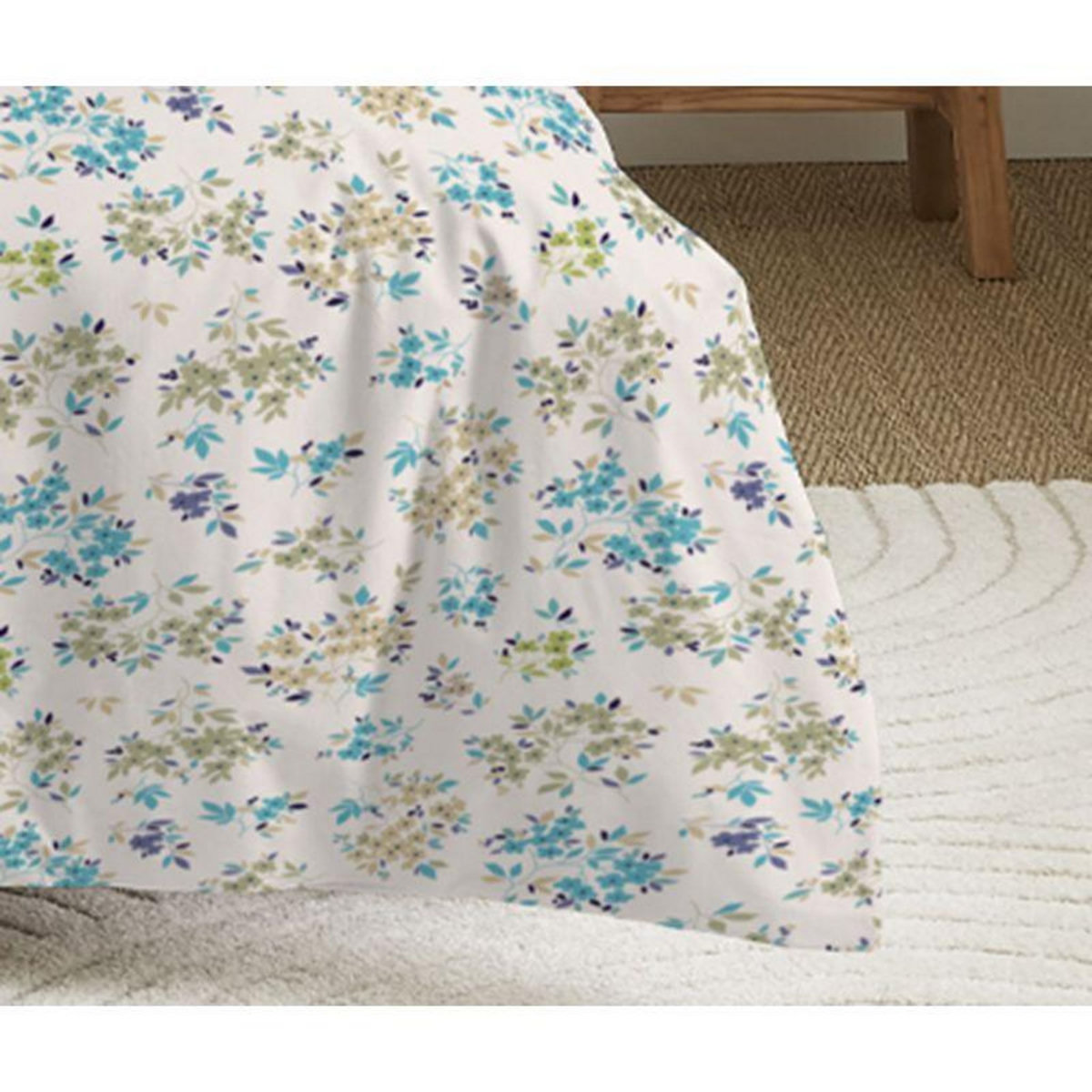 COTON PUR Parure de draps 4 pièces pour lit 160 x 200 cm  Grande largeur  Tanya cyan