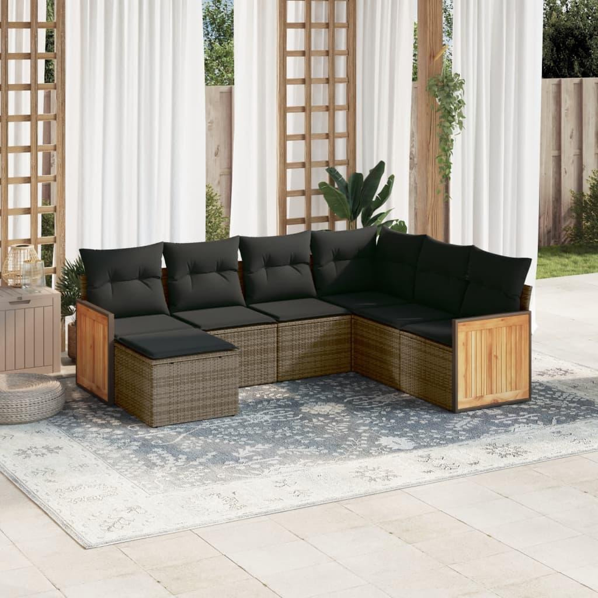 VIDAXL Salon de jardin avec coussins 7 pcs gris resine tressee