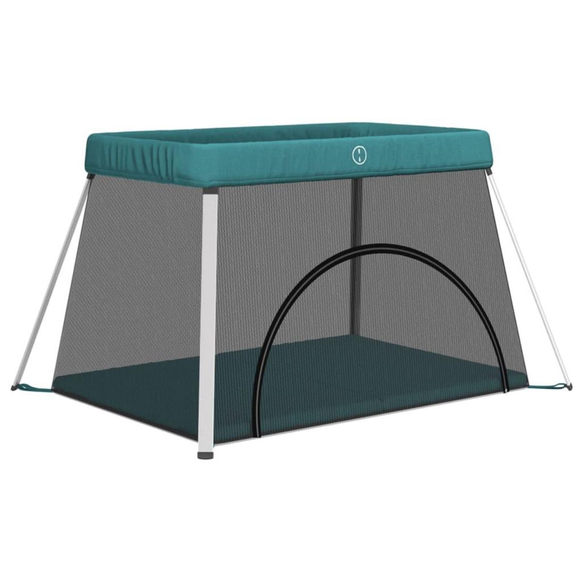 VIDAXL Parc pour bebe avec matelas Vert Tissu de lin