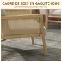 HOMCOM Fauteuil lounge - 2 coussins inclus - assise profonde - accoudoirs - structure bois hévéa rotin - tissu gris