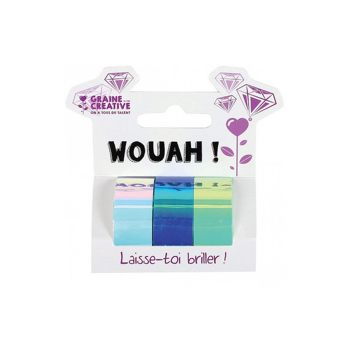 Graine créative 3 Tapes IRIDESCENT Blanc Bleu Vert 15mmx5m