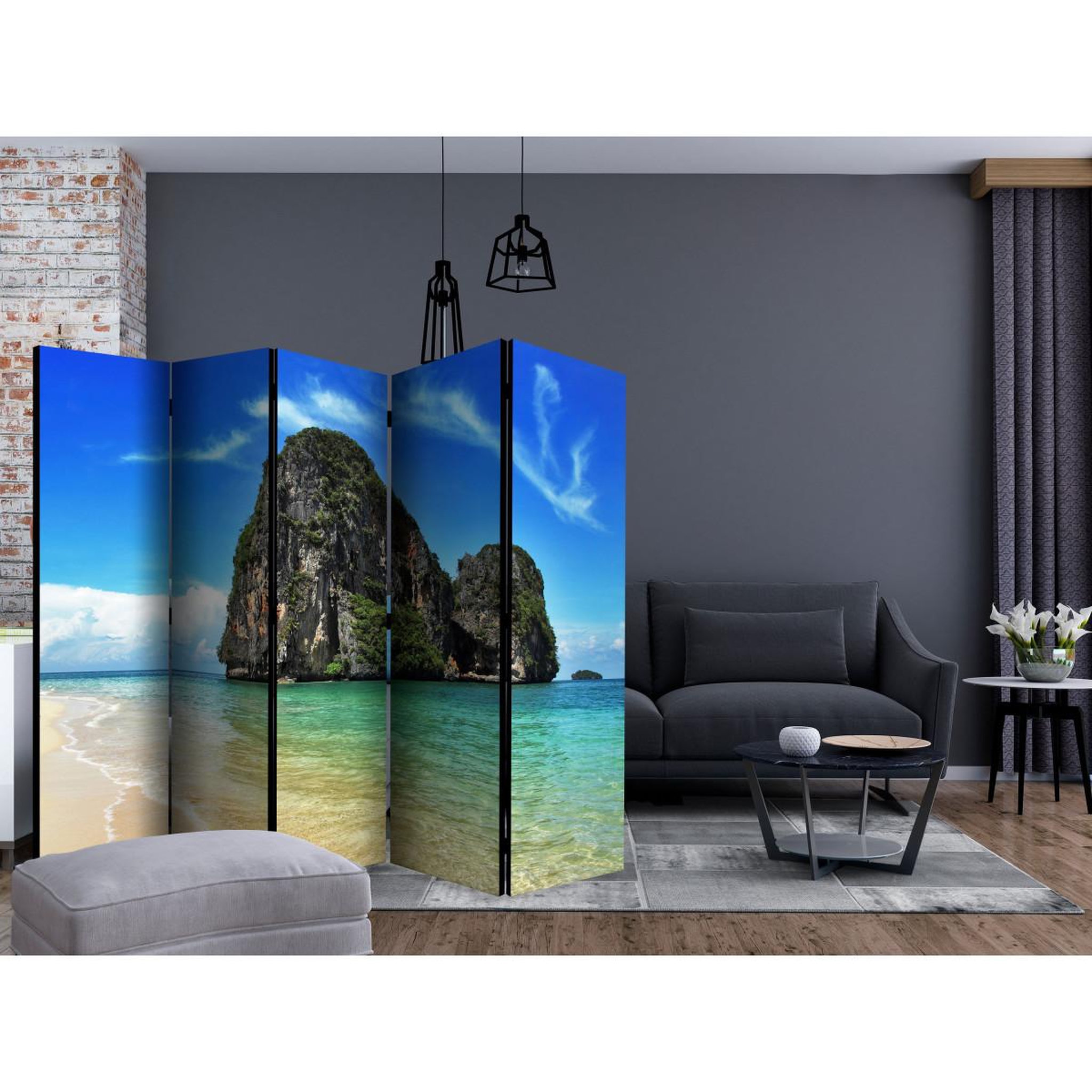 Voir la diapositive 2 : Paris Prix Paravent 5 volets  exotic landscape in thailand, railay beach  172x225cm