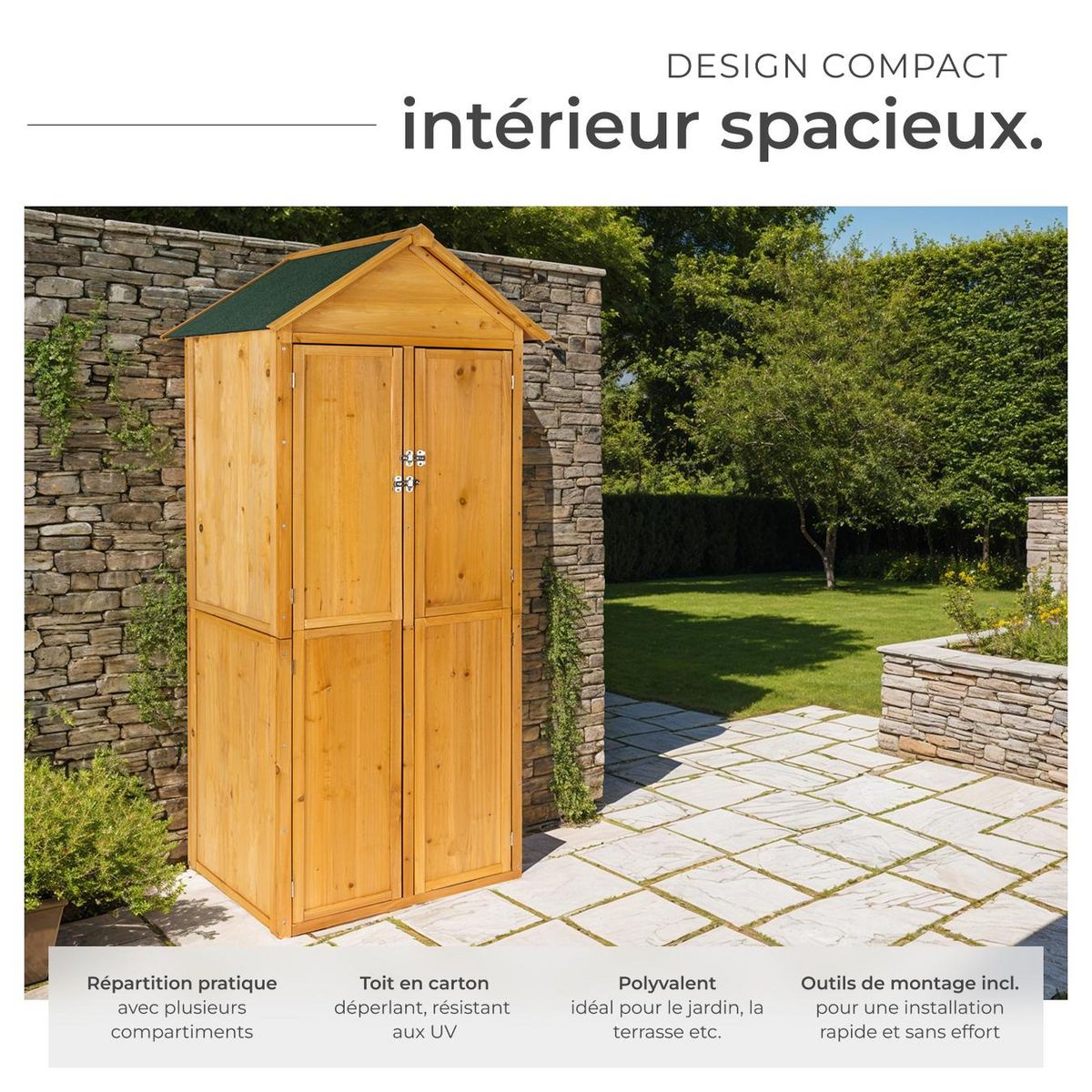 tectake Armoire de jardin avec toit à deux pans en bois de pin imprégné marron