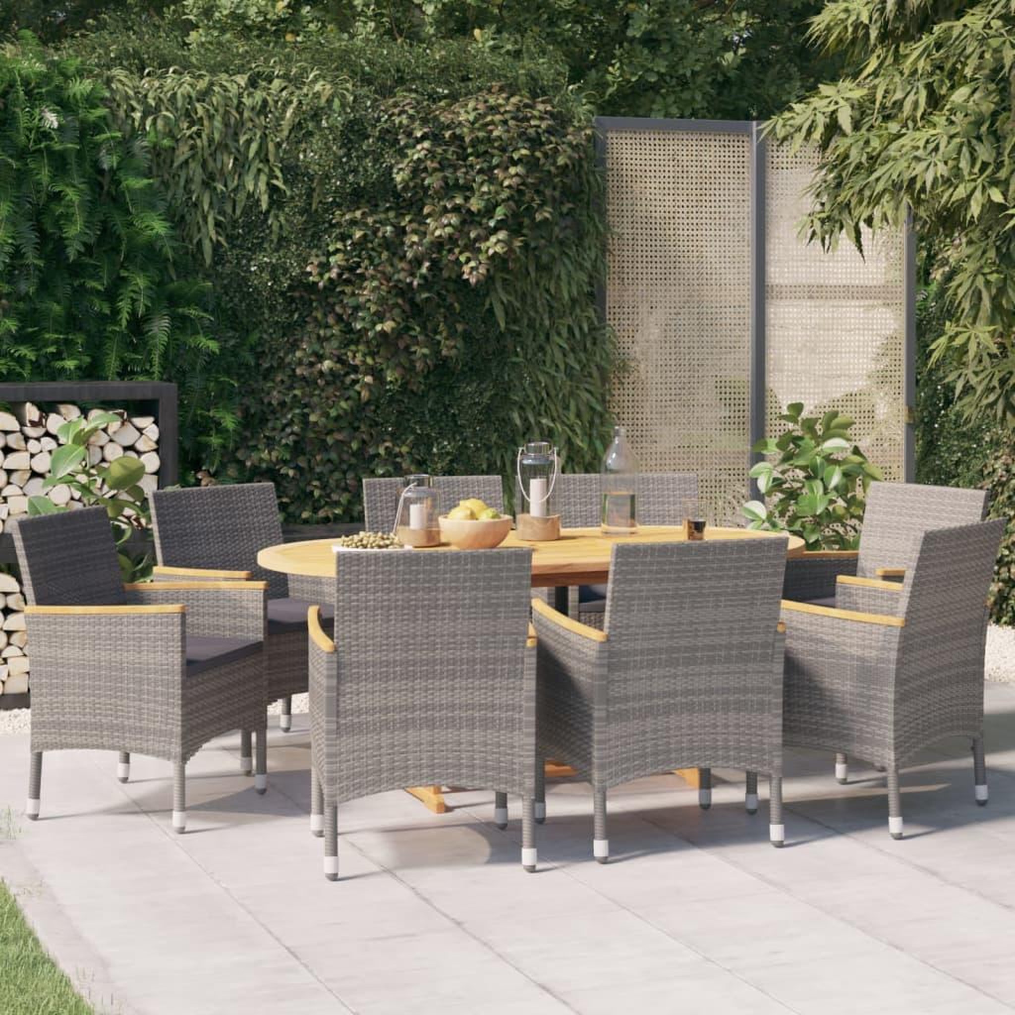 VIDAXL Ensemble a manger de jardin 9 pcs avec coussins Gris