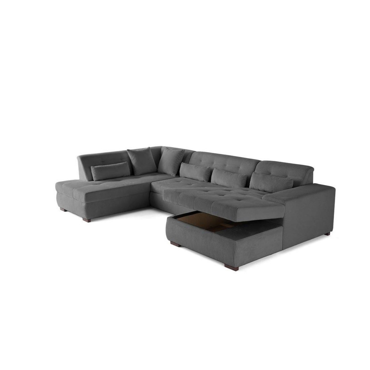 LISA DESIGN Vermont - canapé panoramique d'angle gauche - 7 places - convertible avec coffre - en velours côtelé