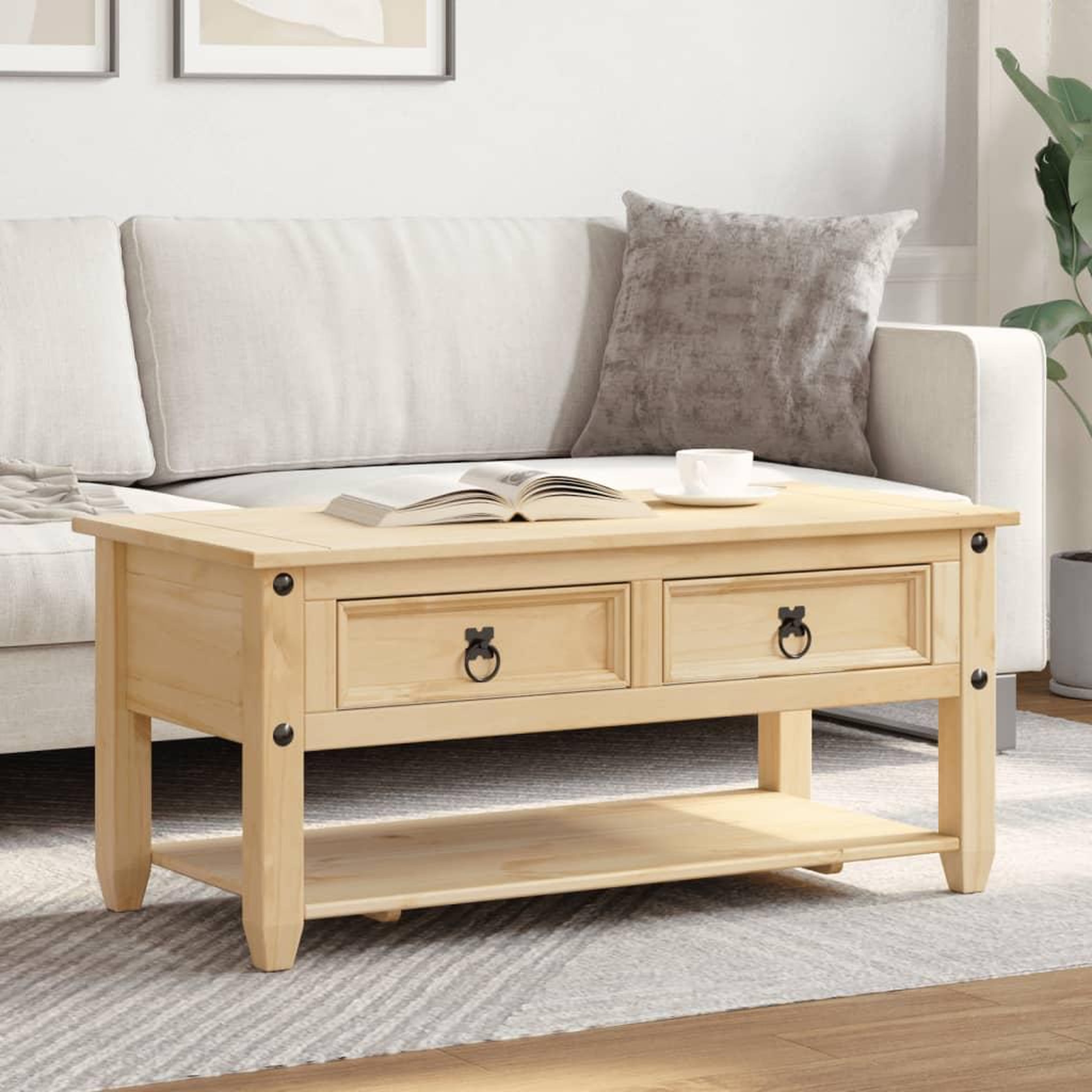 Voir la diapositive 3 : VIDAXL Table basse avec tiroirs  100x48x45 cm bois de pin massif
