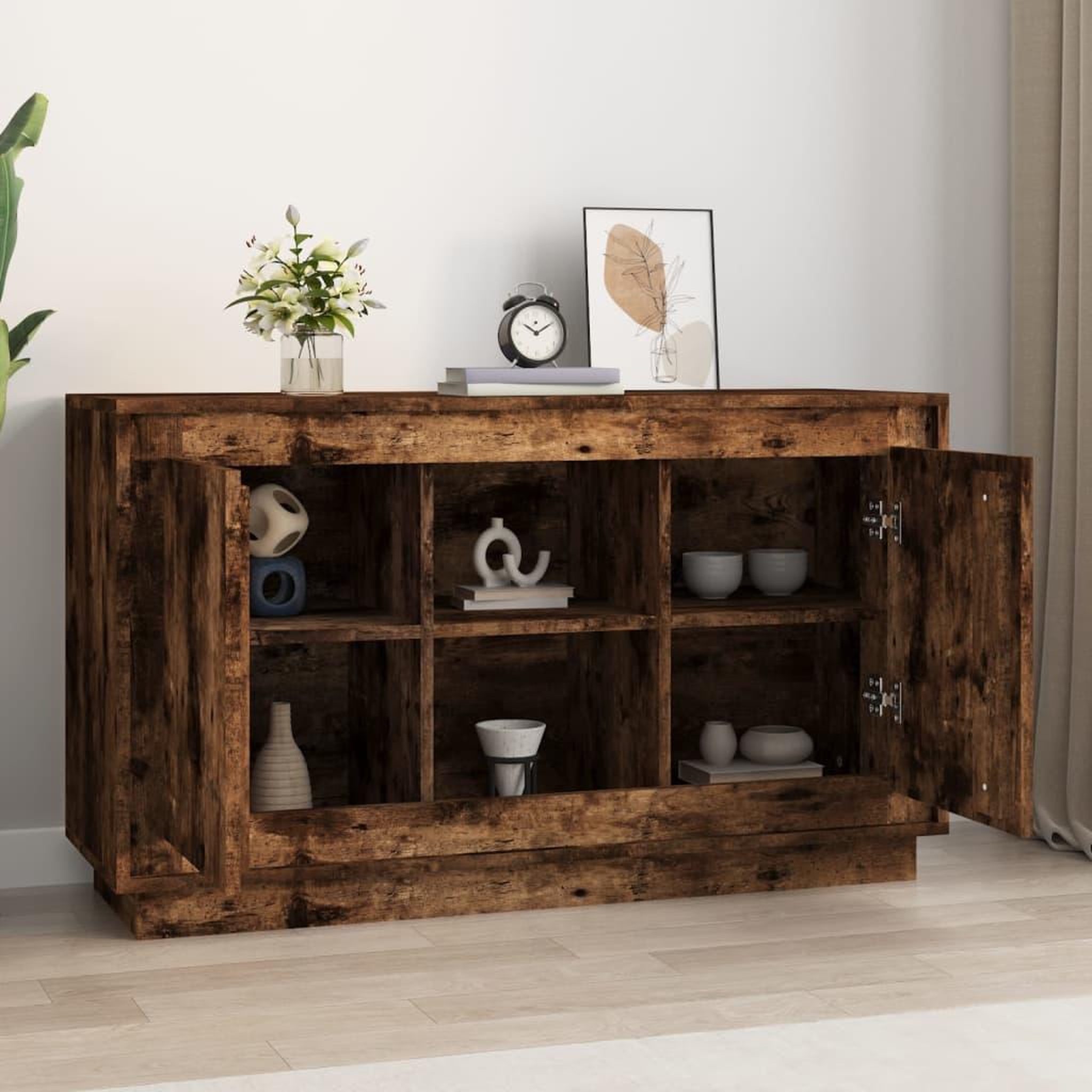 Voir la diapositive 3 : VIDAXL Buffet chene fume 102x35x60 cm bois d'ingenierie