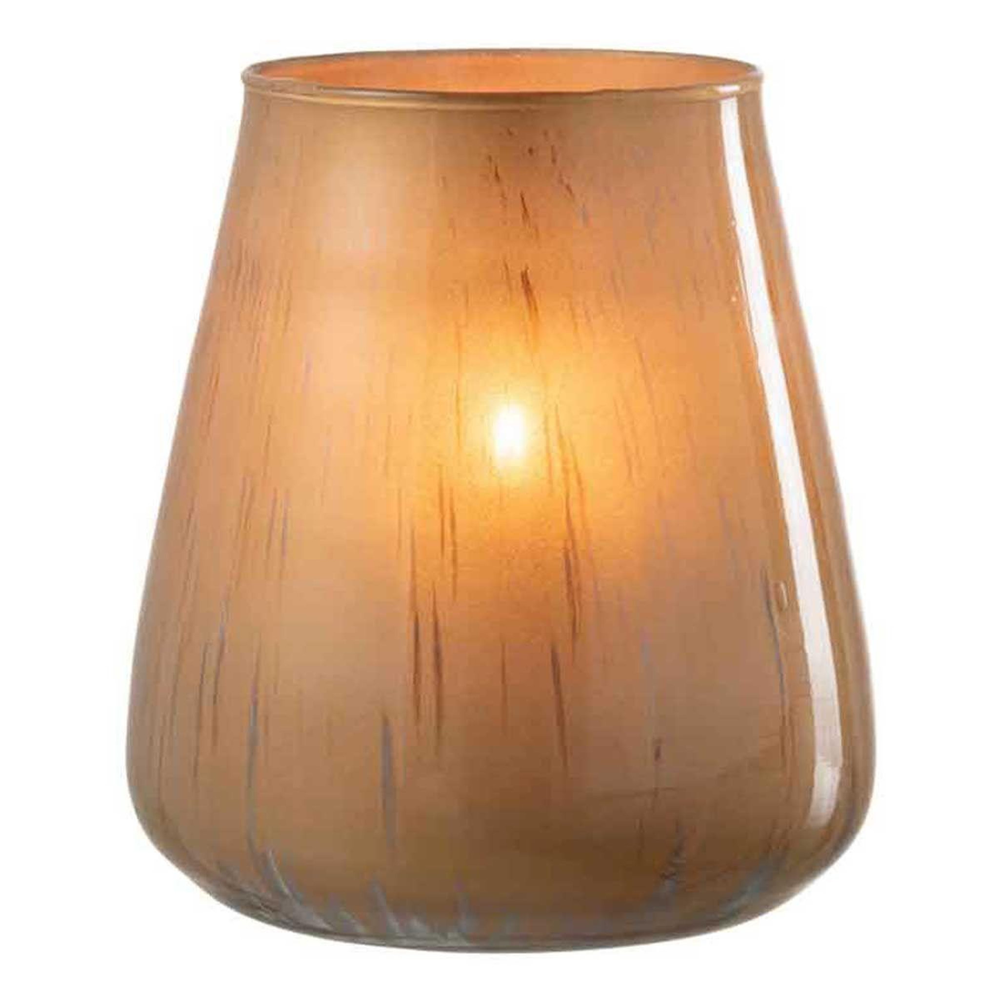 Voir la diapositive 2 : J-LINE Photophore en Verre  Antique  17cm Marron Cognac