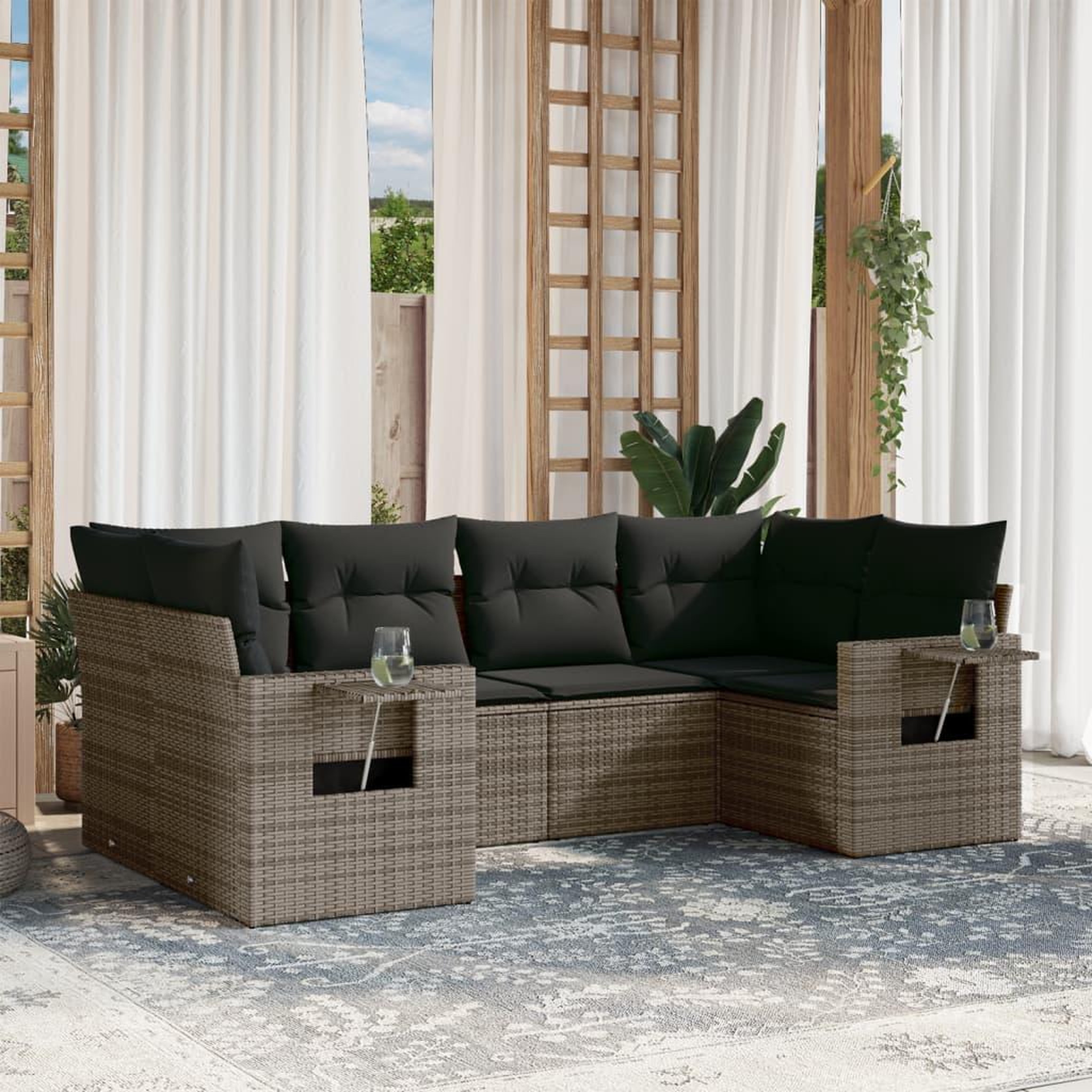 VIDAXL Salon de jardin 6 pcs avec coussins gris resine tressee