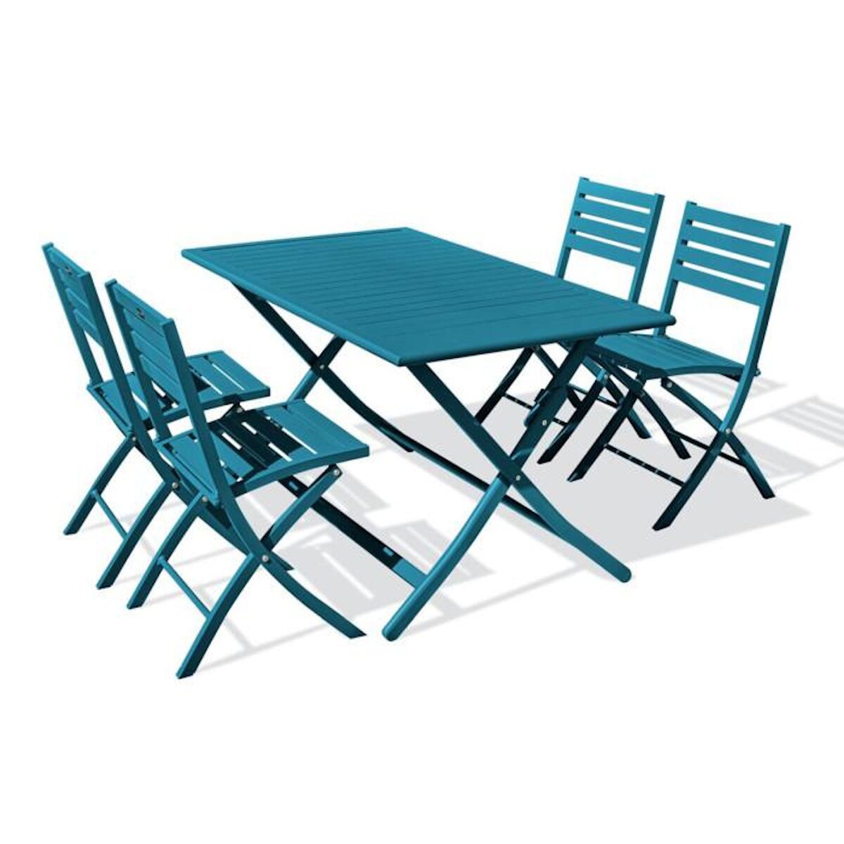 Paris Prix Ensemble Table de Jardin Pliante & 4 Chaises  Marius  140cm Bleu Canard