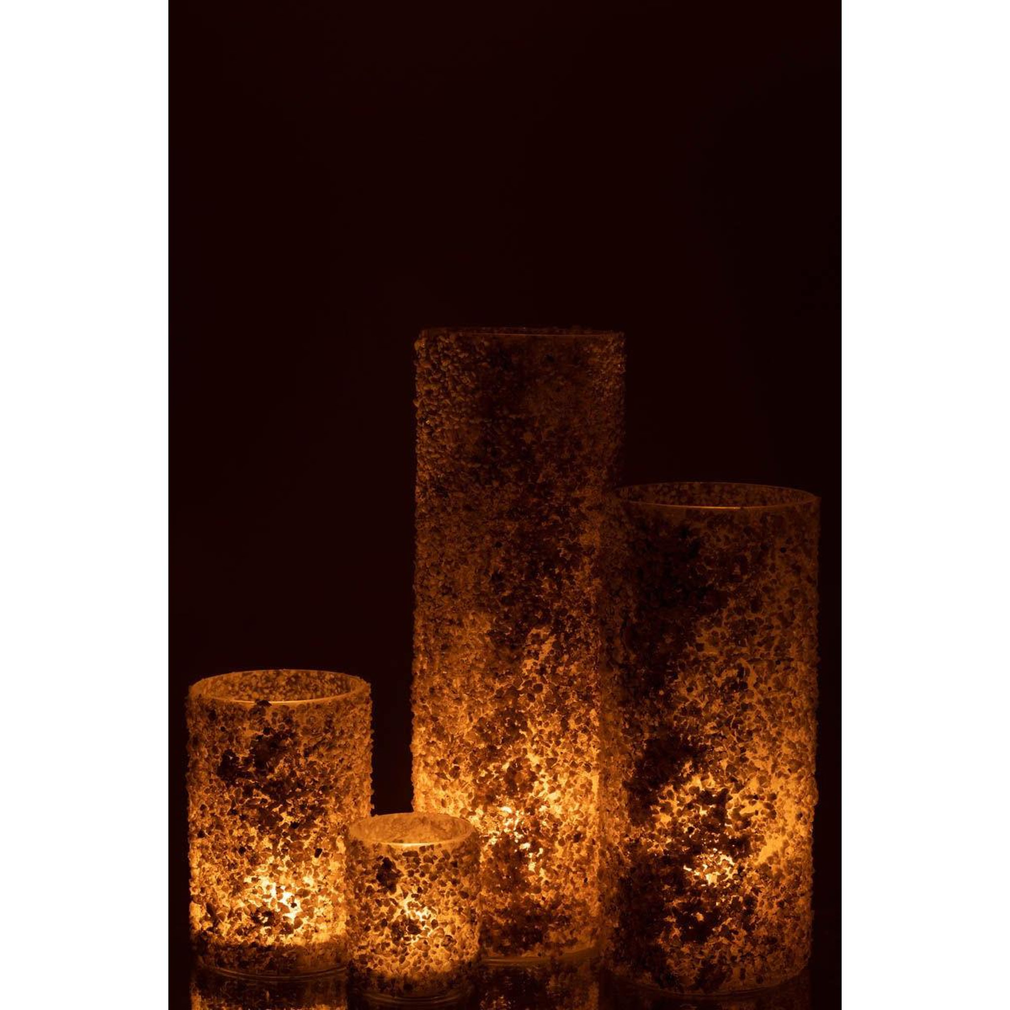 Voir la diapositive 6 : J-LINE Photophore déco en verre  rock  46cm blanc