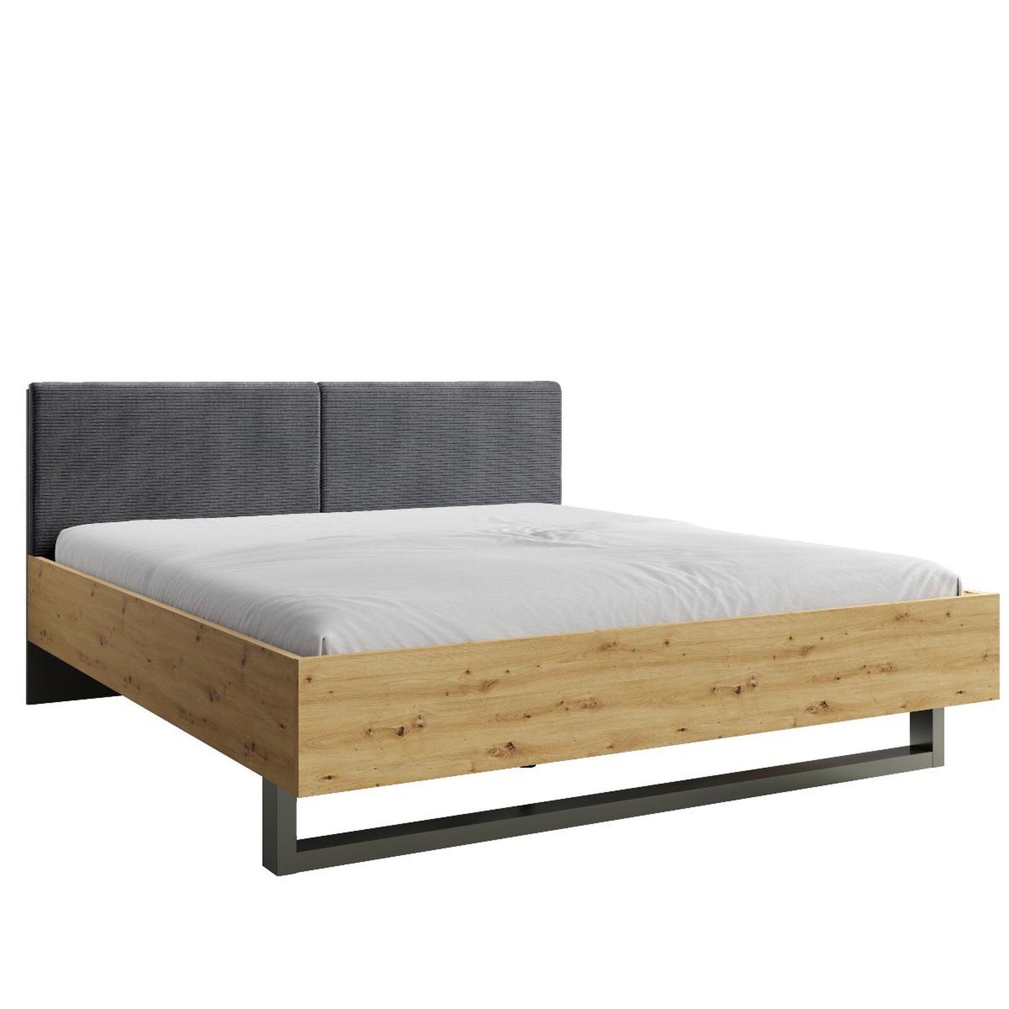 JLC KREATION Lit adulte moderne bois et tissu 160x200cm MURANO