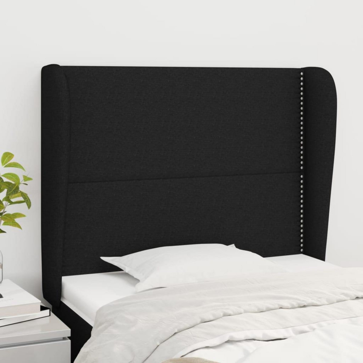 VIDAXL Tete de lit avec oreilles Noir 103x23x118/128 cm Tissu