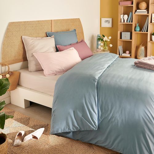 Taie+doreiller+unie+en+percale+de+coton+70+fils+-+collection+permanente+gris+fonce+50+x+70+cm