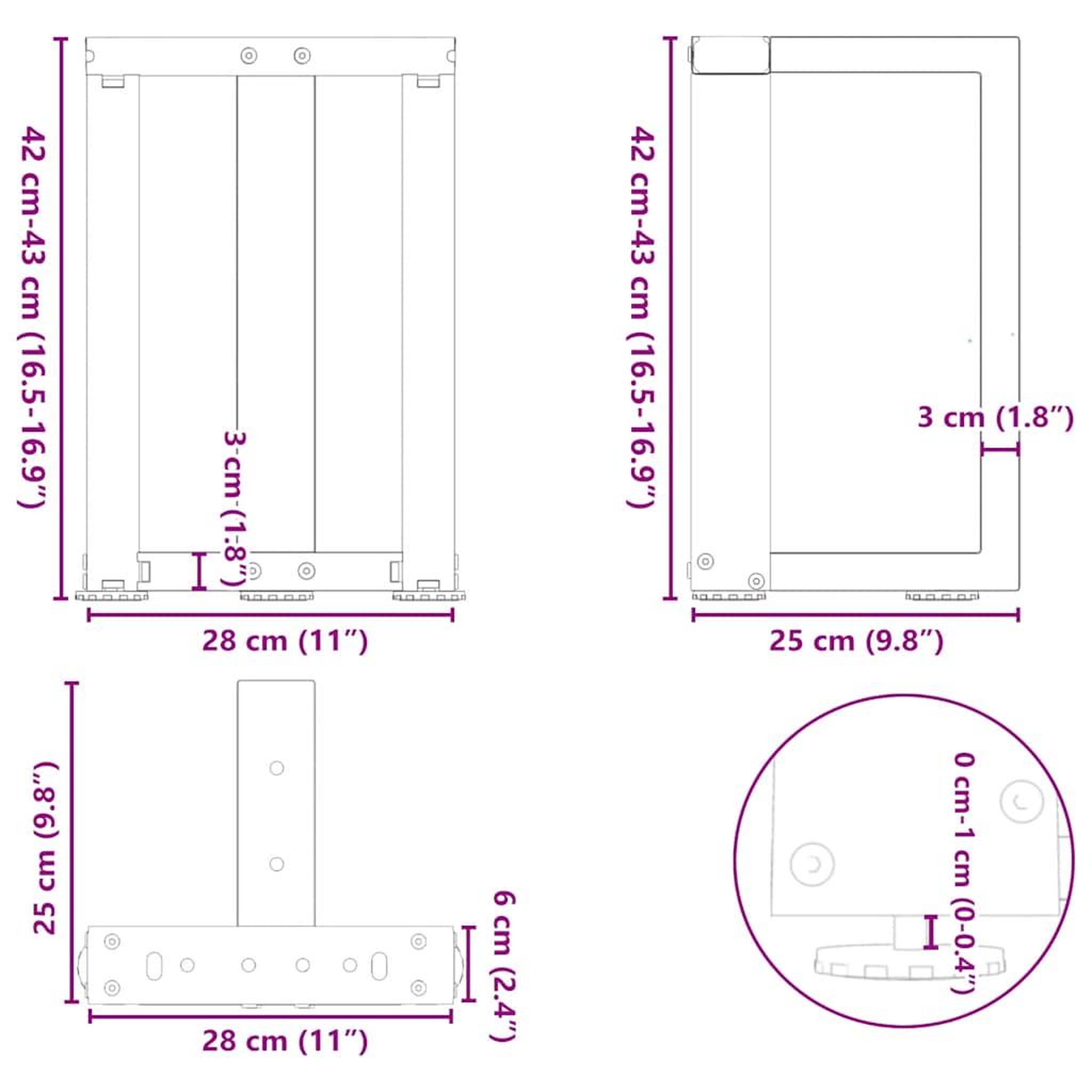 Voir la diapositive 6 : VIDAXL Pieds de table basse forme de T 2 pcs 28x25x(42-43) cm acier