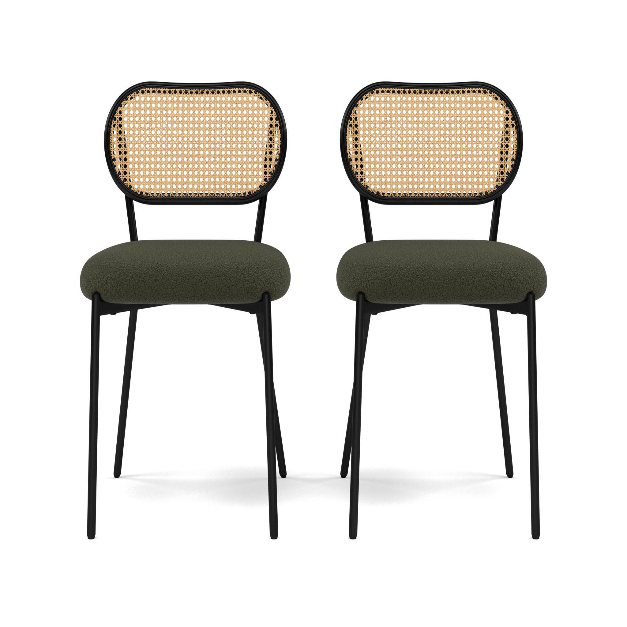 Voir la diapositive 1 : BEST MOBILIER Luciano - lot de 2 chaises cannage - dossier arrondi - en tissu bouclette