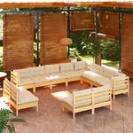 VIDAXL Salon de jardin 12 pcs avec coussins creme Bois de pin massif