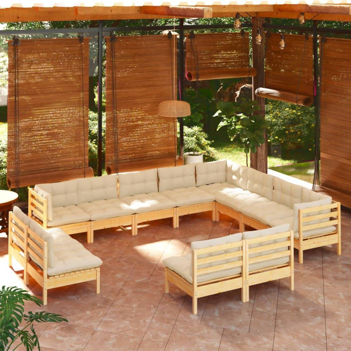 VIDAXL Salon de jardin 12 pcs avec coussins creme Bois de pin massif