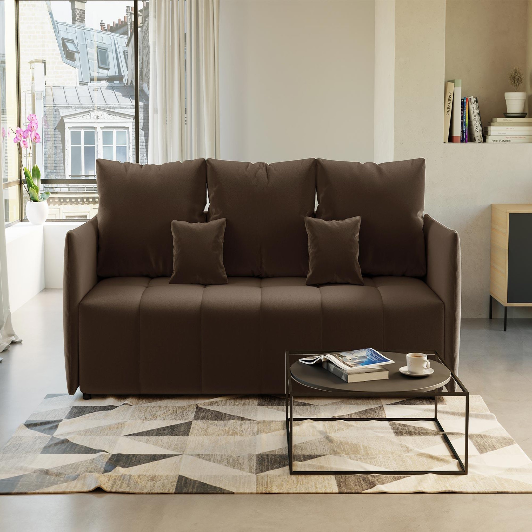 Voir la diapositive 1 : BEST MOBILIER Petra - canapé 3 places convertible avec coffre - en velours