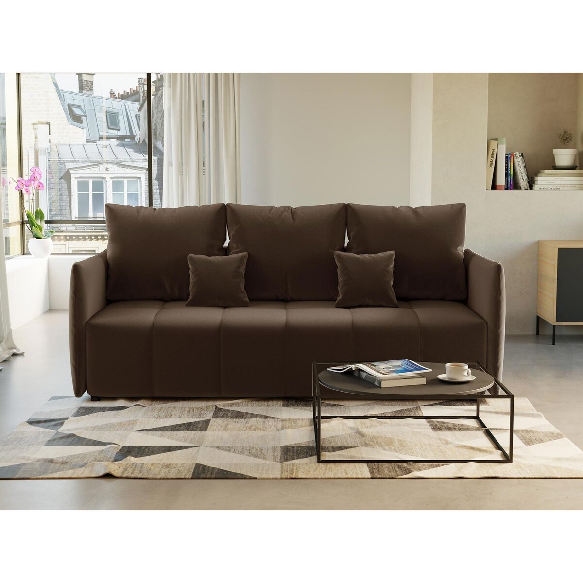 BEST MOBILIER Petra - canapé 3 places convertible avec coffre - en velours