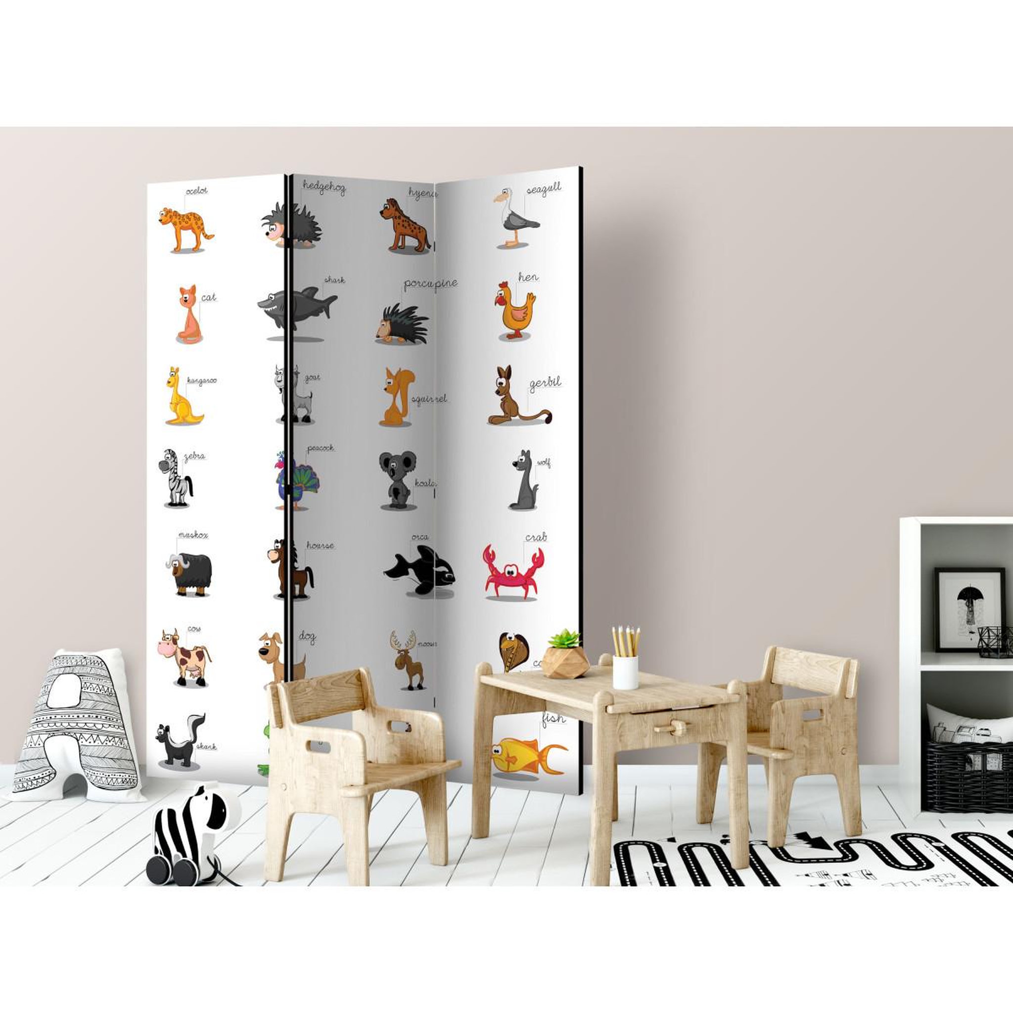 Voir la diapositive 2 : Paris Prix Paravent 3 volets  learning by playing animals  135x172cm