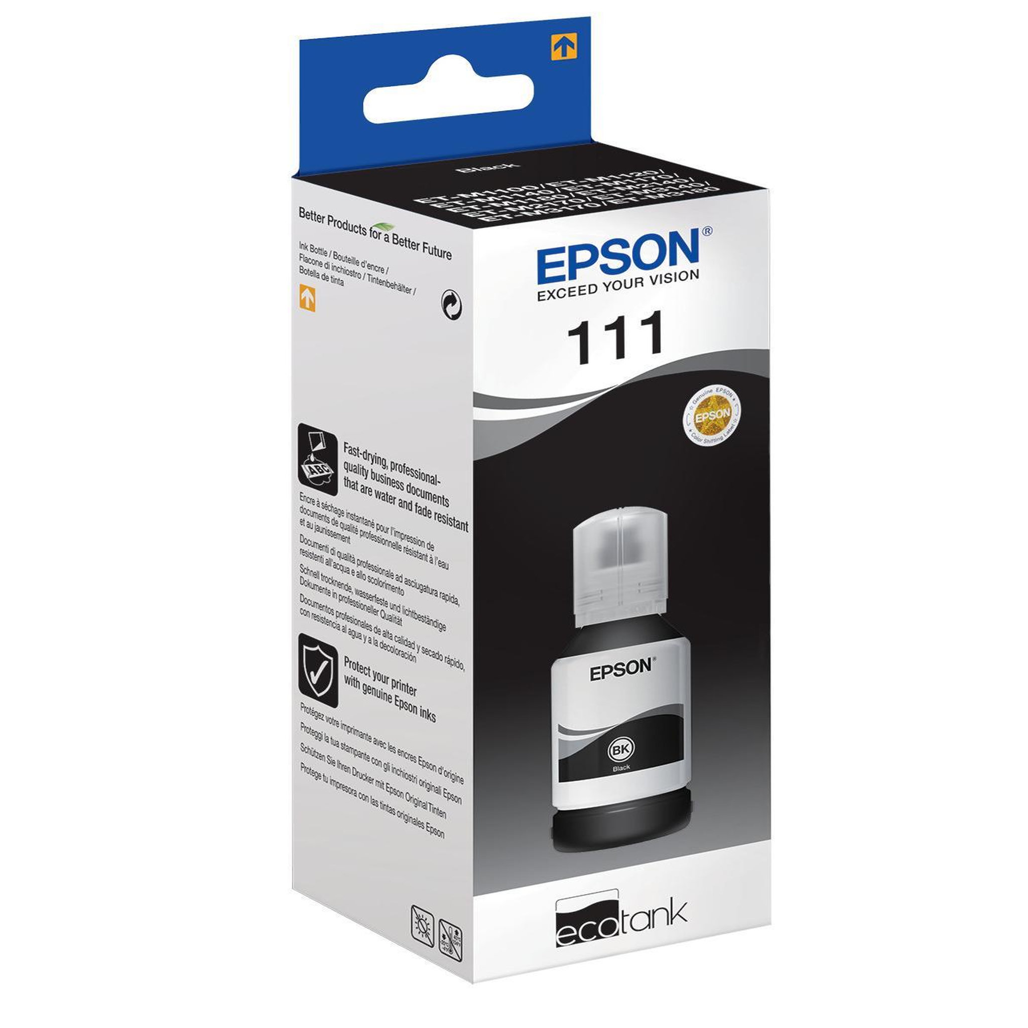 Voir la diapositive 3 : Epson Cartouche d'encre bouteille d'encre ecotank 111 noire (pigmentée) - c13t03m14a
