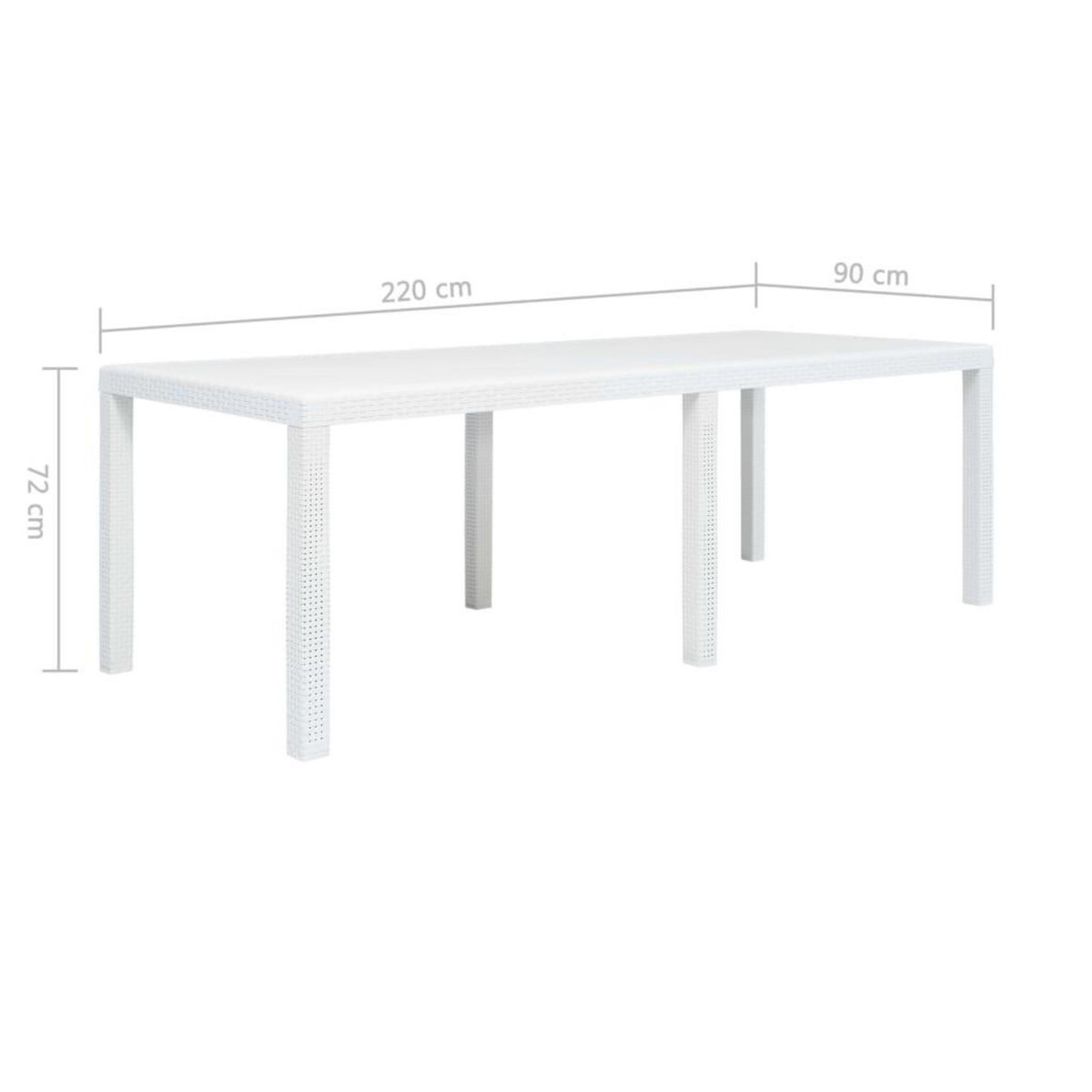 VIDAXL Table de jardin Blanc 220x90x72 cm Plastique Aspect de rotin