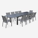 SWEEEK Salon de jardin table extensible - Odenton  - Grande table en aluminium 235/335cm et 10 assises en textilène. Coloris disponibles : Gris