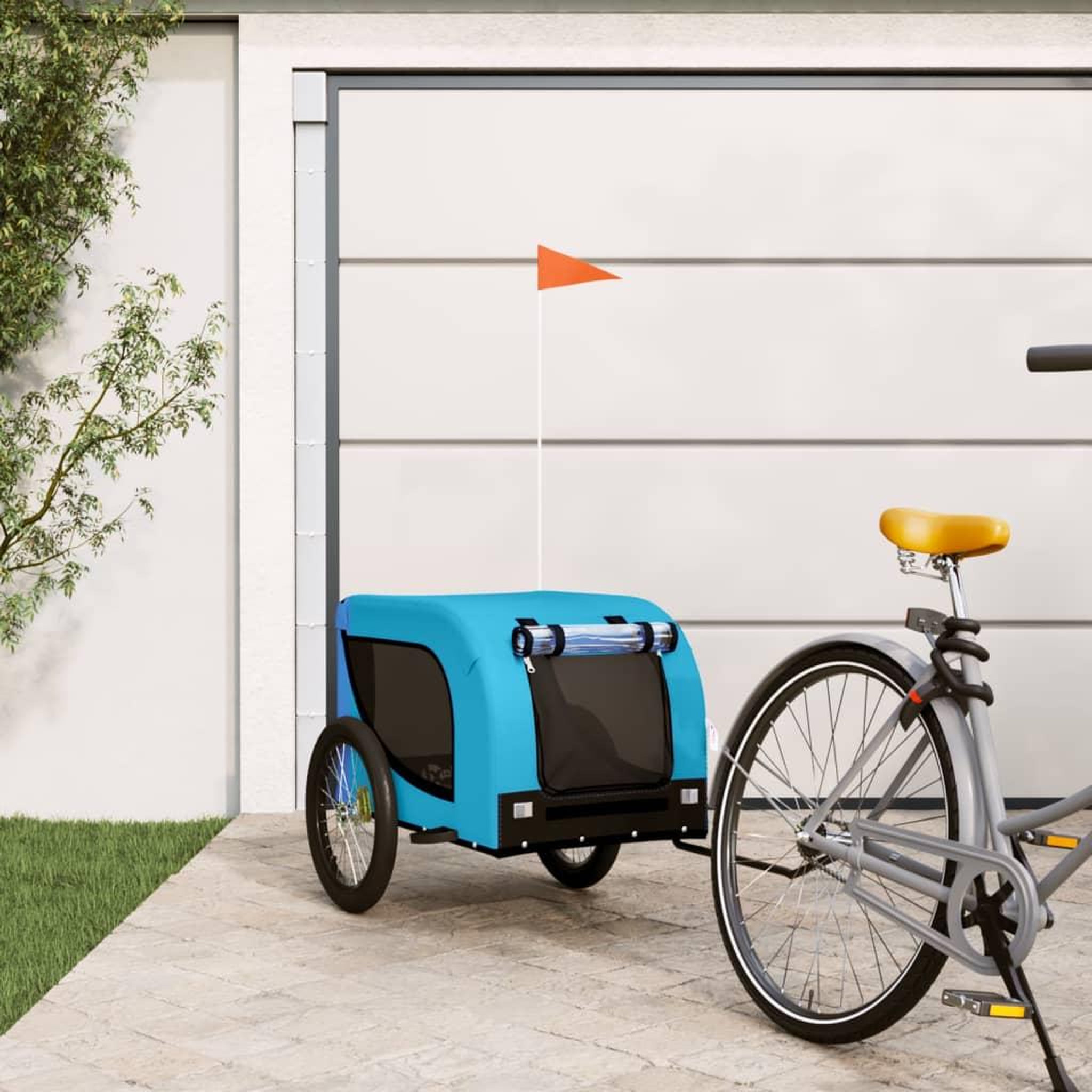 VIDAXL Remorque de velo pour animaux de compagnie bleu et noir