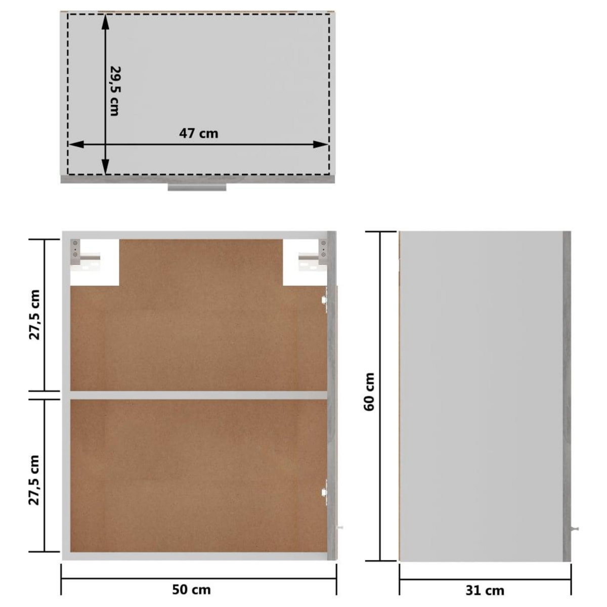 VIDAXL Armoire suspendue Gris beton 50x31x60 cm Bois d'ingenierie
