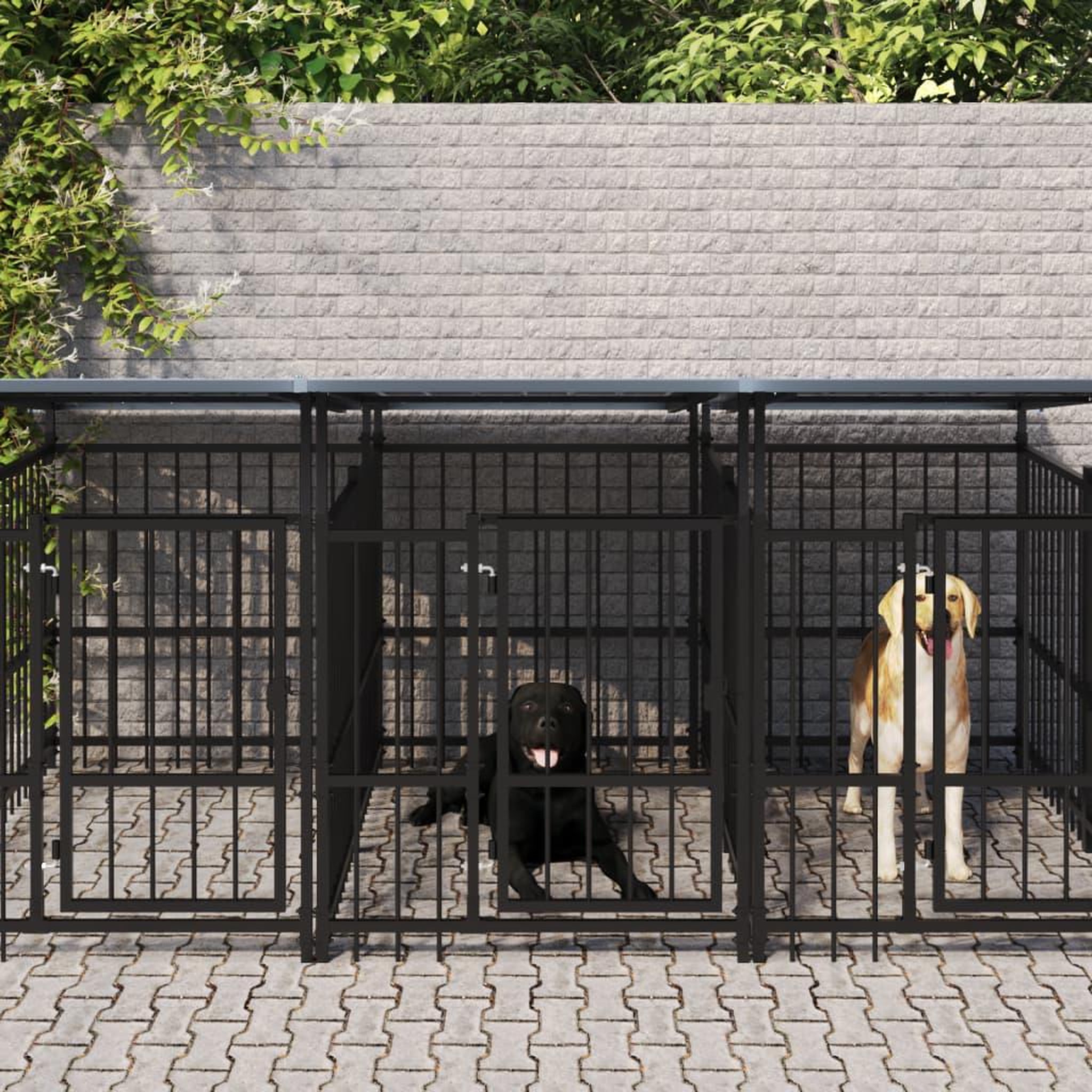 VIDAXL Chenil d'exterieur avec toit pour chiens Acier 15,02 m²