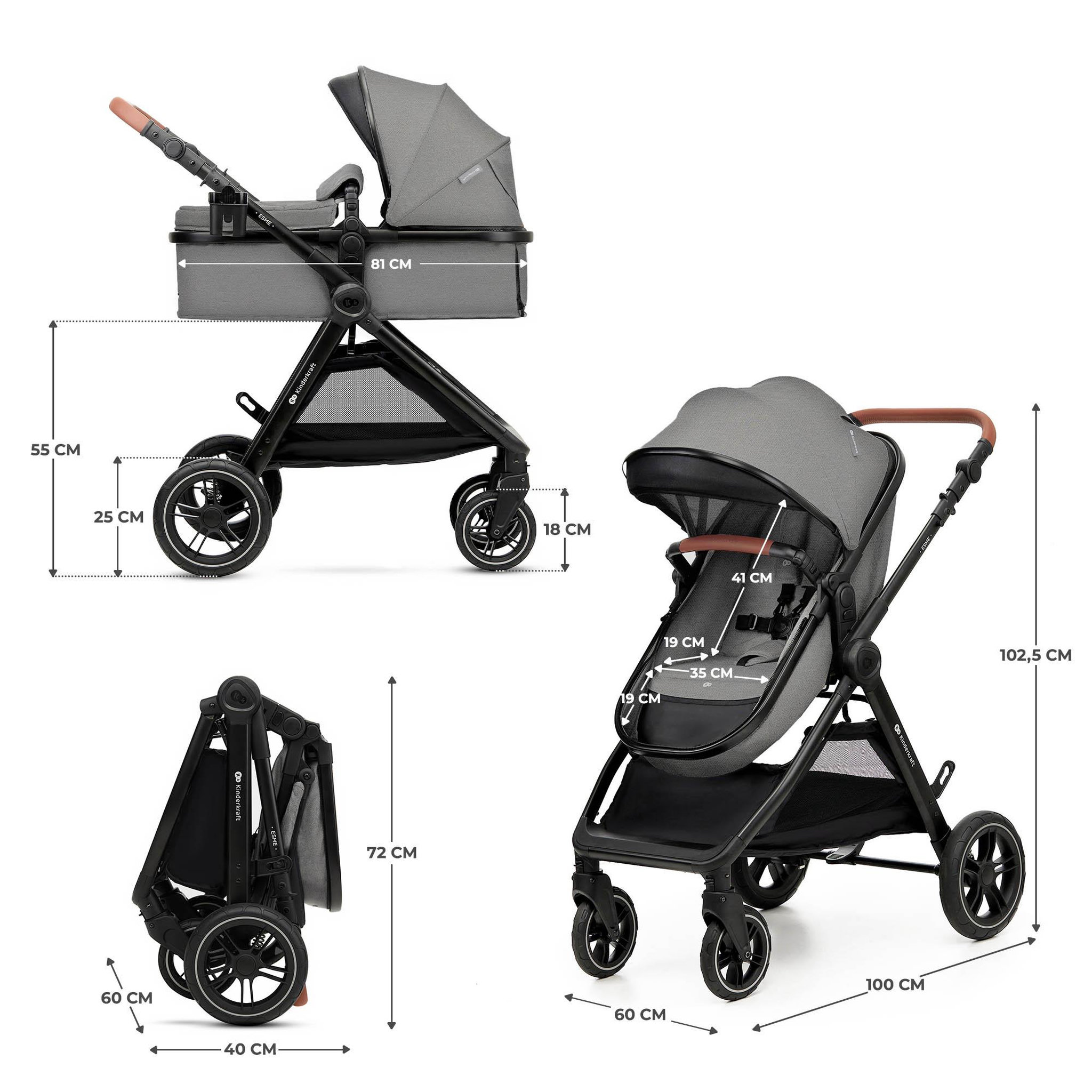 Voir la diapositive 1 : KINDERKRAFT Poussette multifonctionnelle 3 en 1 ESME PRO