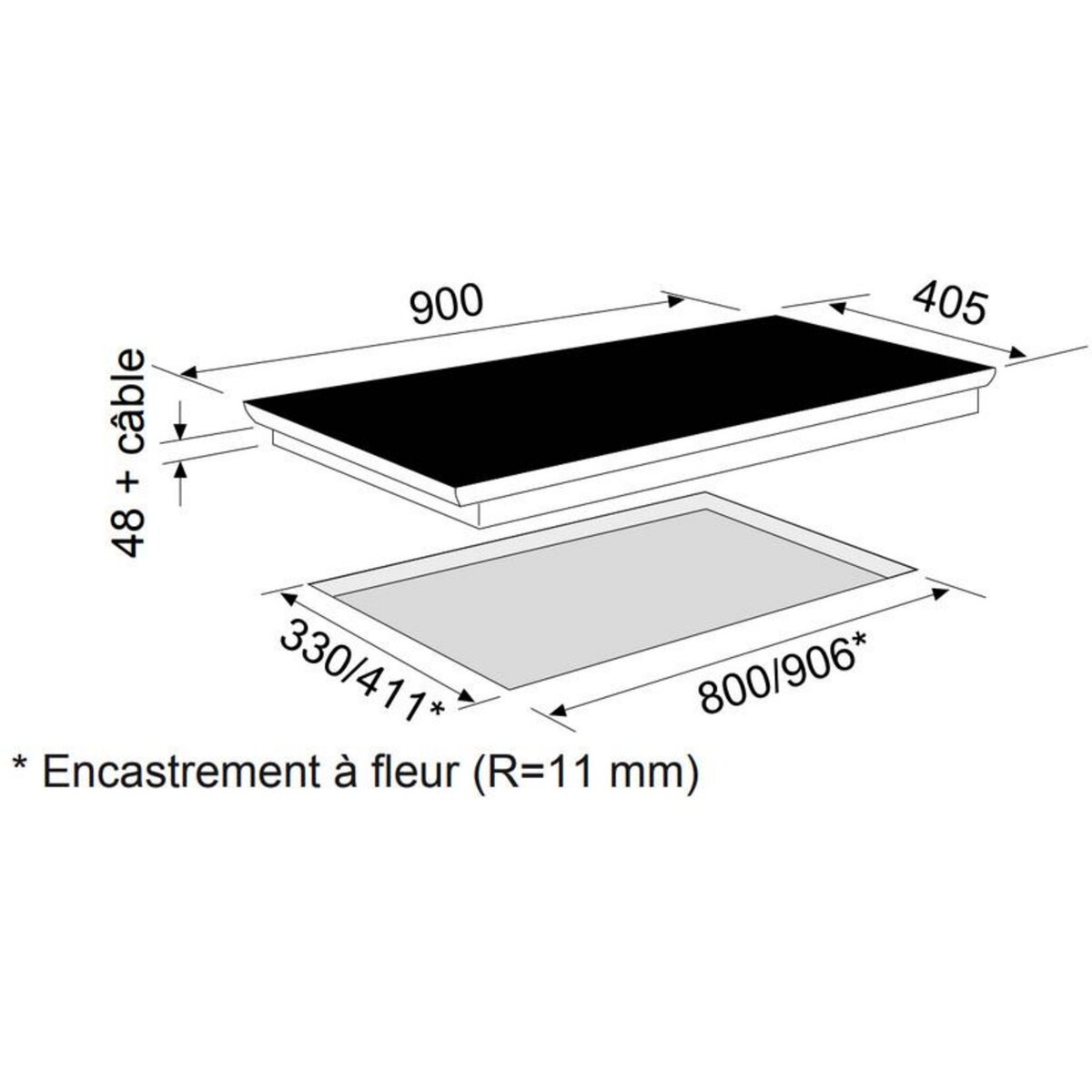 Airlux Table de cuisson induction 90cm 3 feux 7400w noir - atif930bk