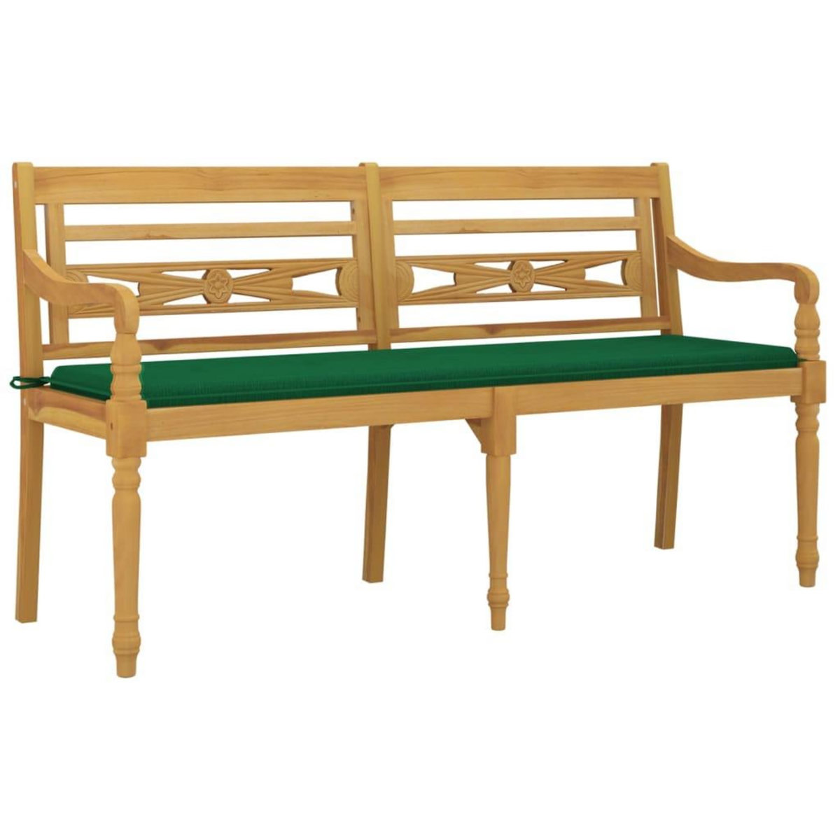 VIDAXL Banc Batavia avec coussin vert 150 cm Bois de teck massif