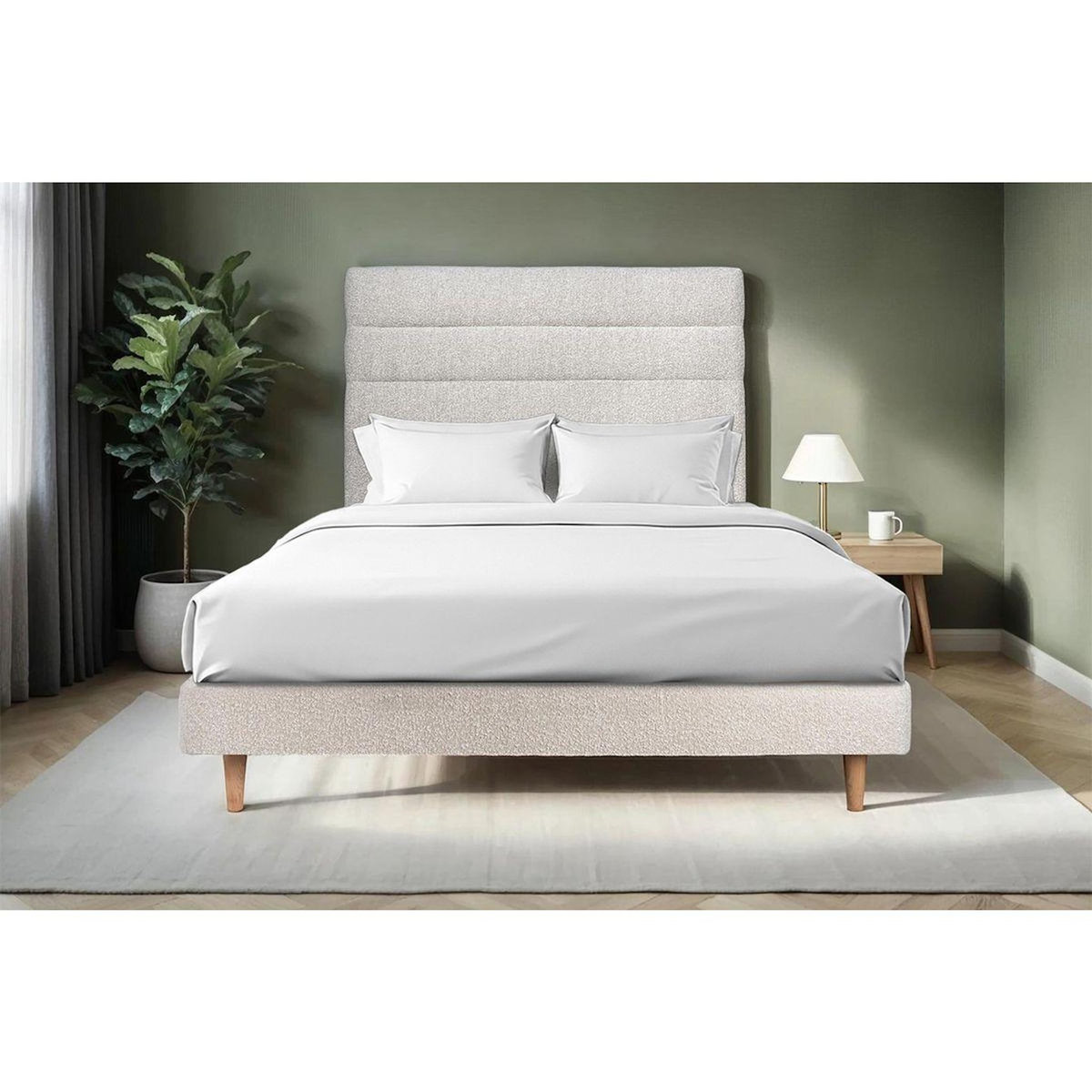 Sommeil de Plomb Lit avec tête de lit lignes bouclette et sommier kit- Hauteur totale : 29cm