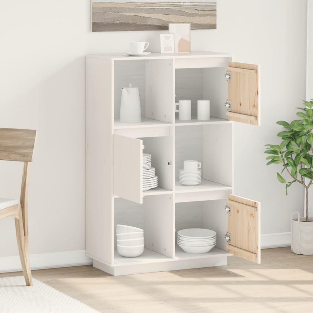 VIDAXL Buffet haut Blanc 74x35x117 cm Bois massif de pin