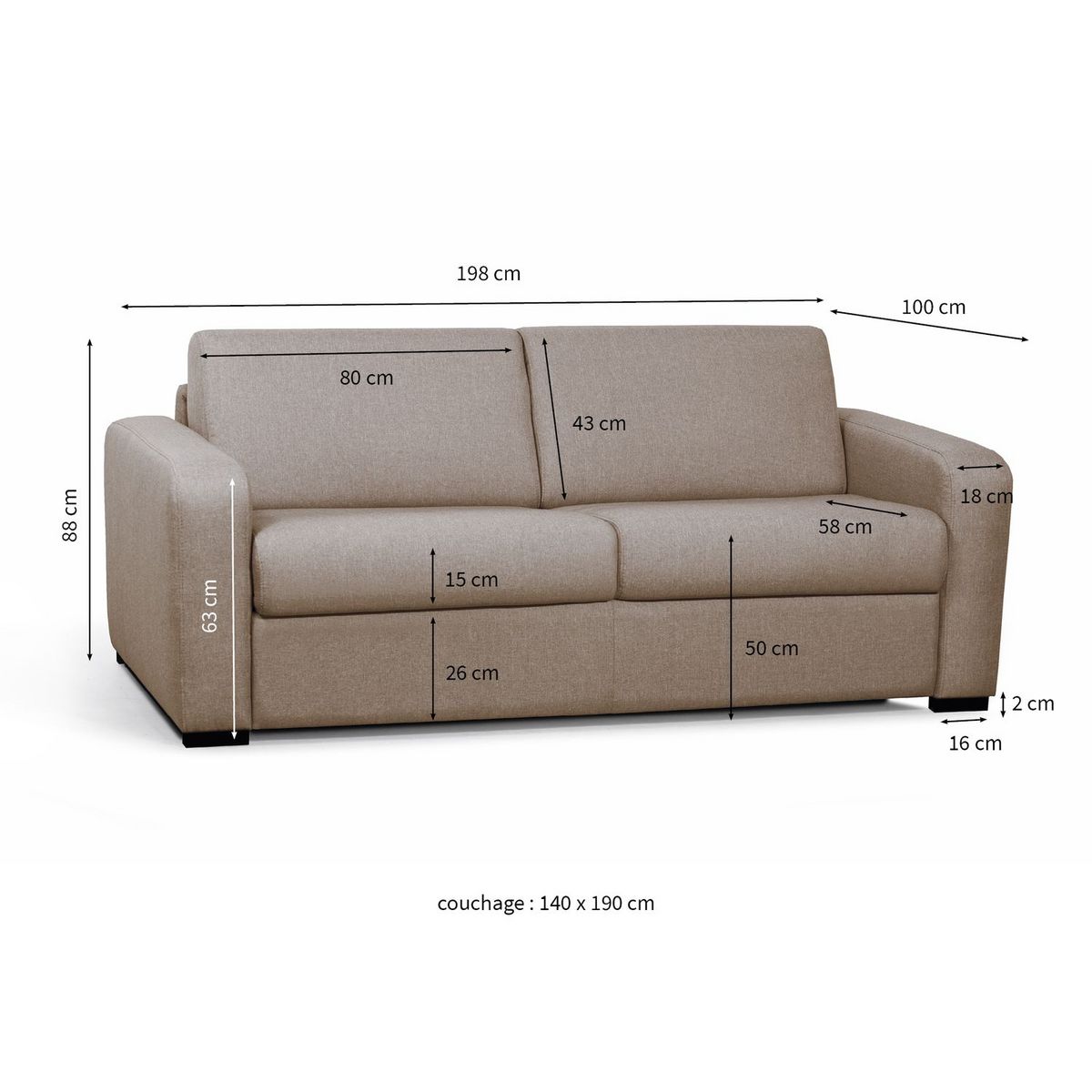 Canapé convertible système couchage express matelas 160x200 13cm 3 places en tissu  DYLAN 