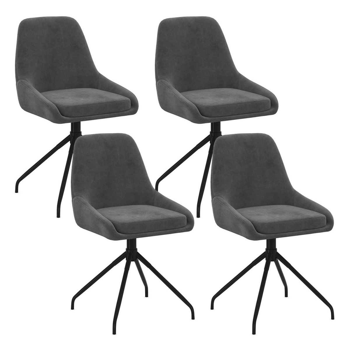 ID MARKET Lot de 4 chaises pivotantes THALYA en velours gris foncé avec accoudoirs