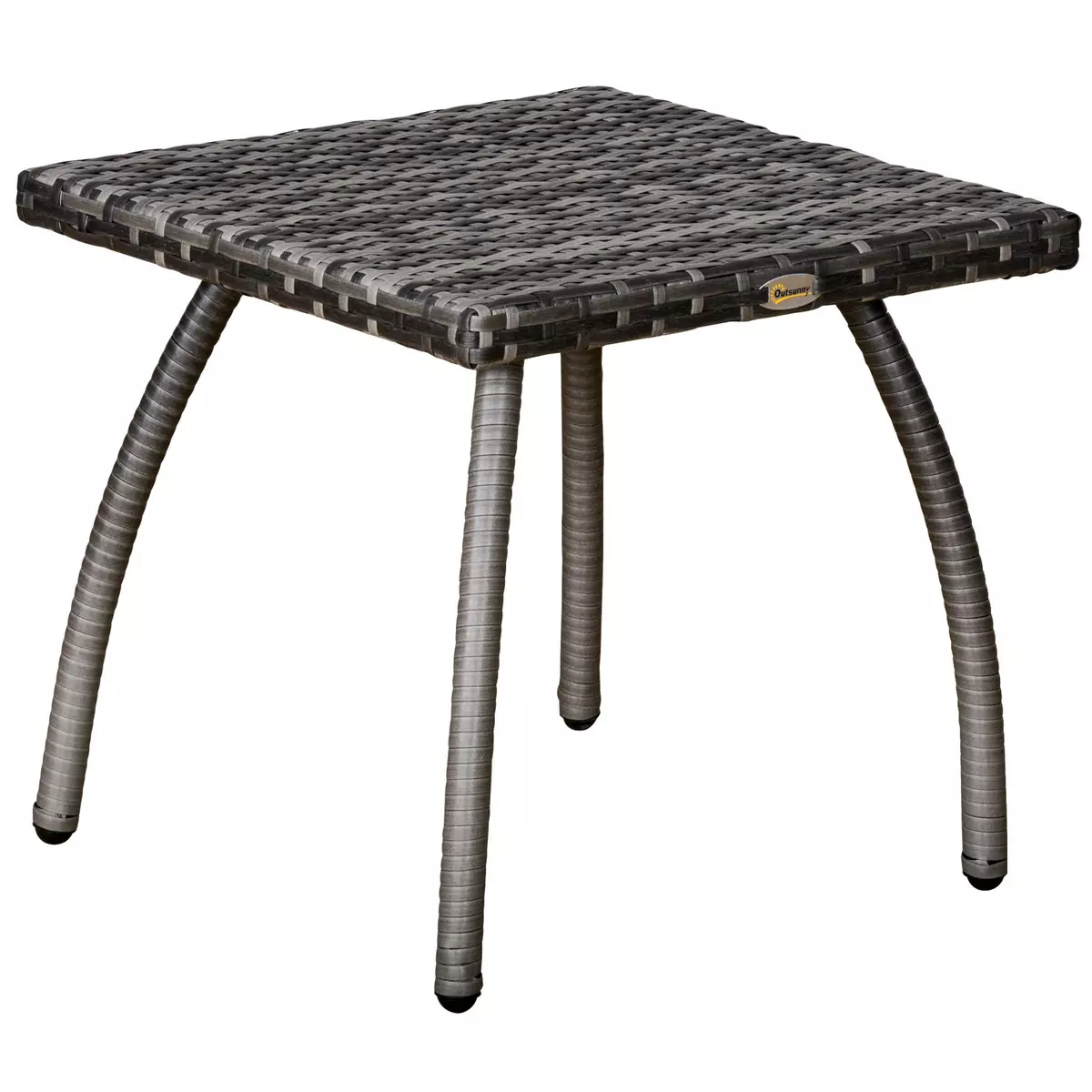 OUTSUNNY Table basse de jardin style cosy chic table d'appoint métal époxy résine tressée imitation rotin gris