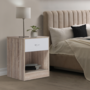 Voir la diapositive 2 : ID MARKET Lot de 2 tables de chevet OLGA 1 tiroir avec niche bois façon hêtre et tiroir blanc