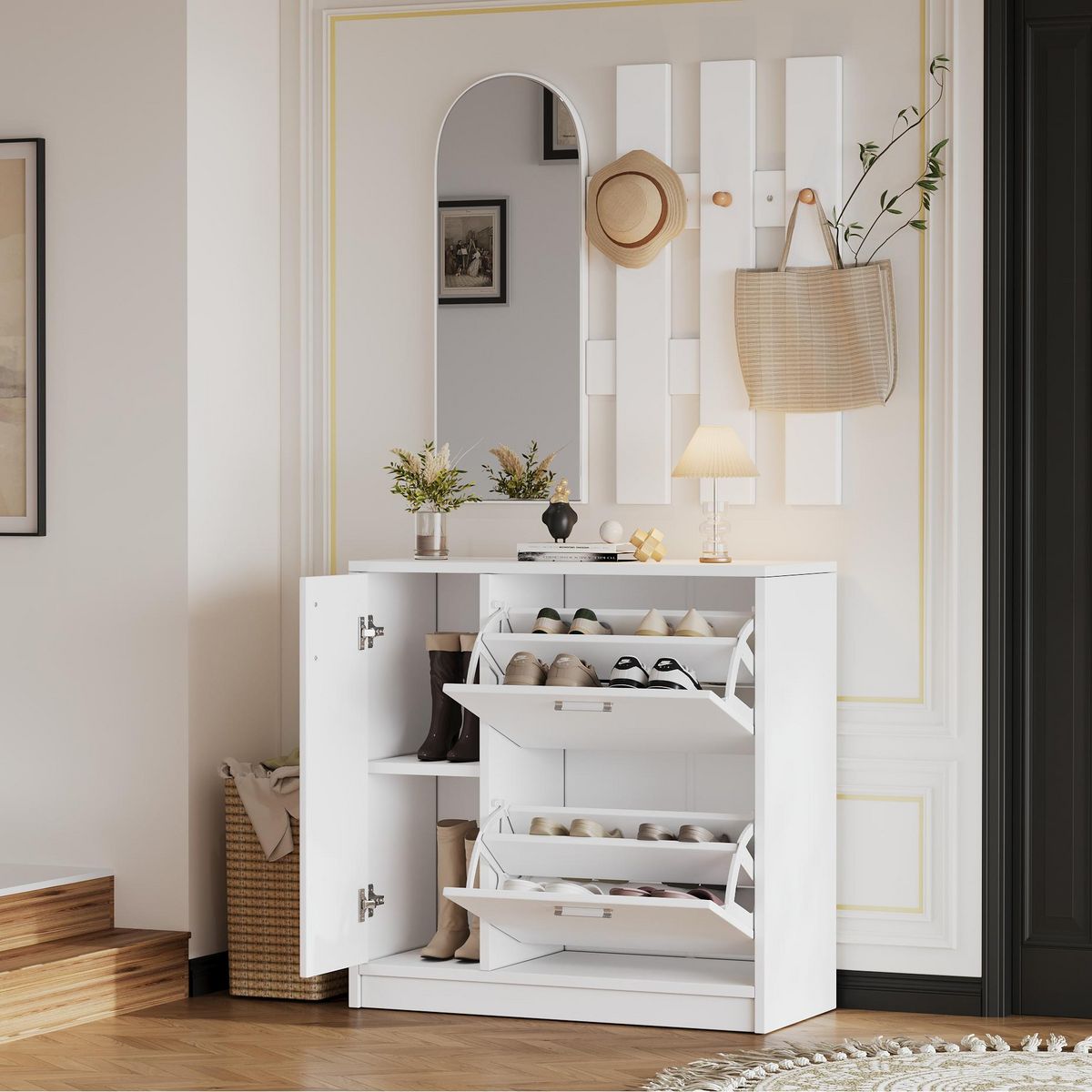 MERAX Meuble à chaussures 10 paires 2 étagères coloris blanc mdf