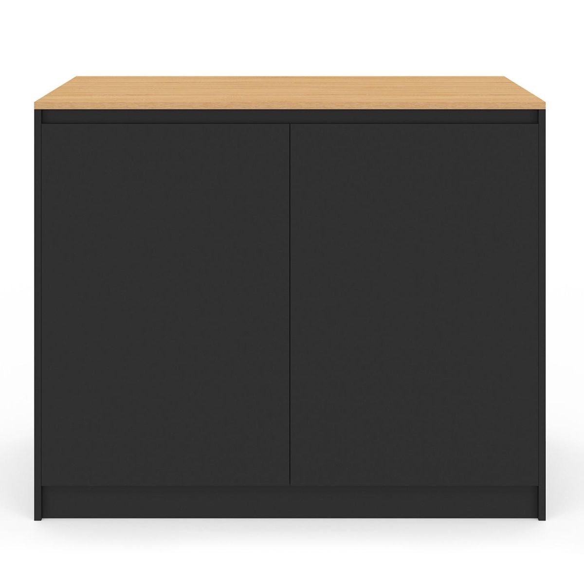 ID MARKET Ilot central CESAR 110 cm avec tablette relevable rectangulaire bois noir et façon hêtre