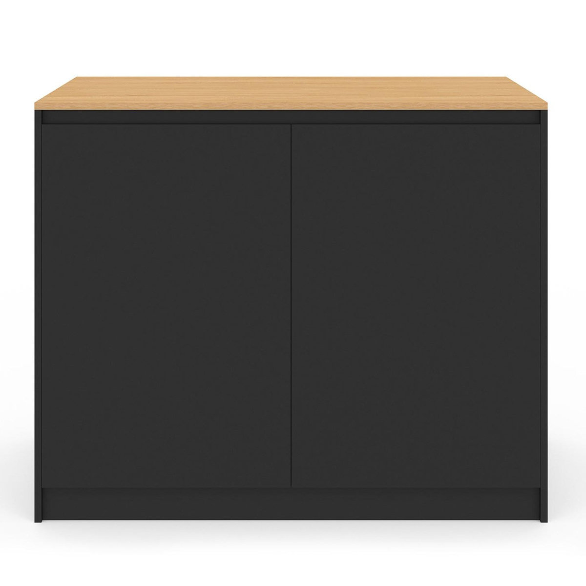 ID MARKET Ilot central CESAR 110 cm avec tablette relevable rectangulaire bois noir et façon hêtre